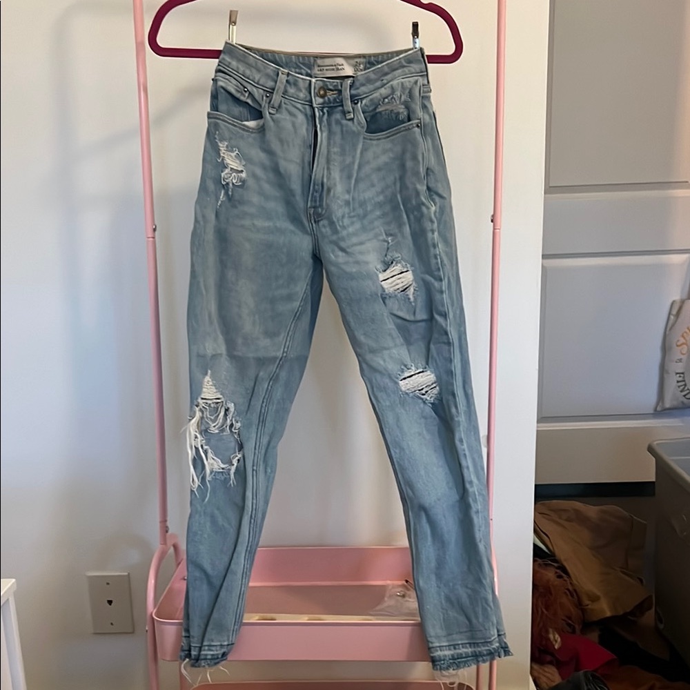 Abercrombie & Fitch Blue mom Jeans with Vintage Distressing